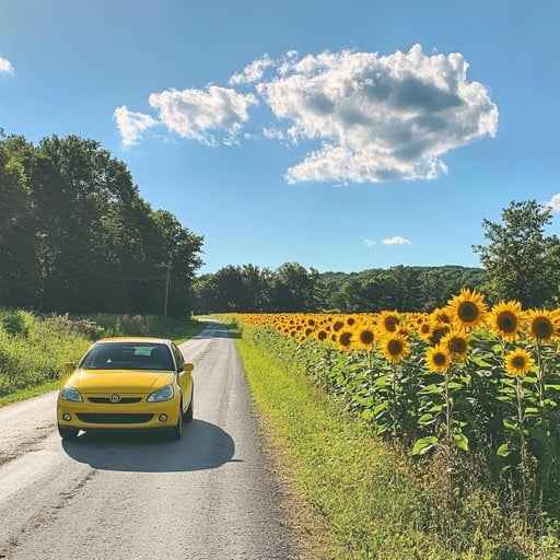Sunflower Lined Road