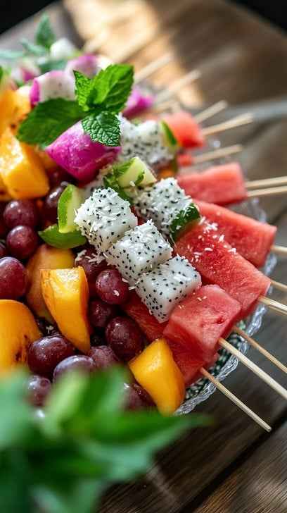Colorful fruit skewers
