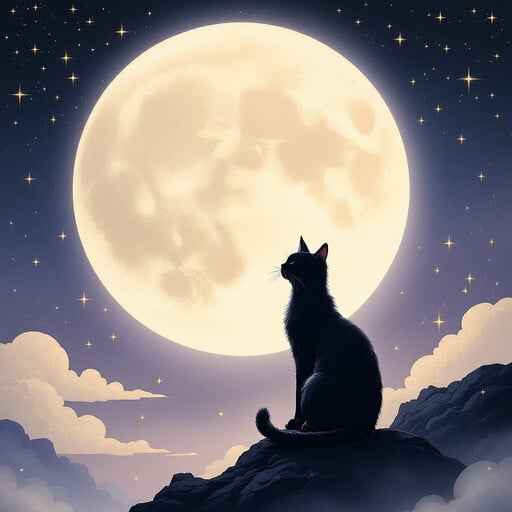 Moonlit Cat Silhouette