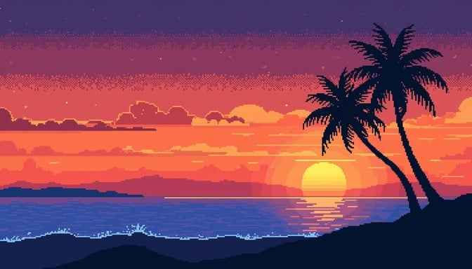 Pixelated Tropical Sunset