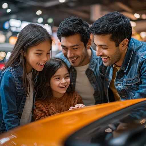 Family admires car Family admires car