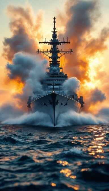 Warship At Sunset Warship At Sunset