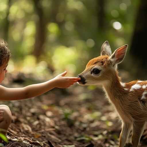 Child Feeding Deer