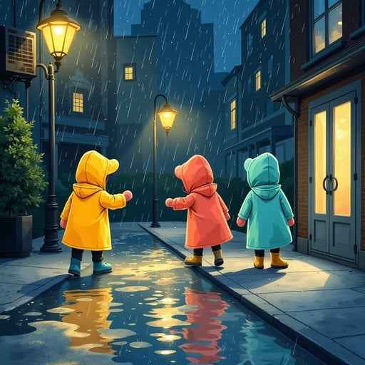 Colorful Raincoat Trio