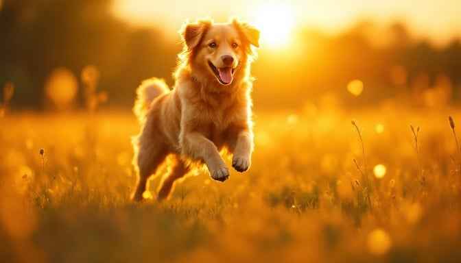 Sunlit Dog Leaping Sunlit Dog Leaping