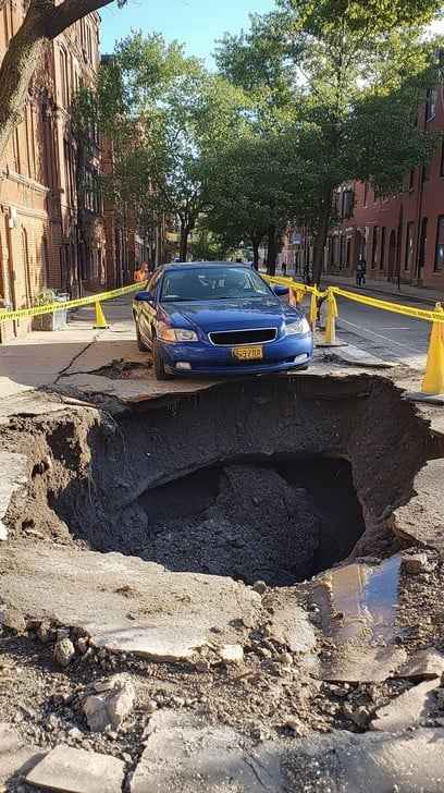 Car near sinkhole