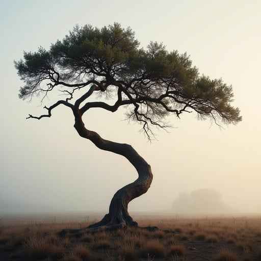 Misty tree silhouette