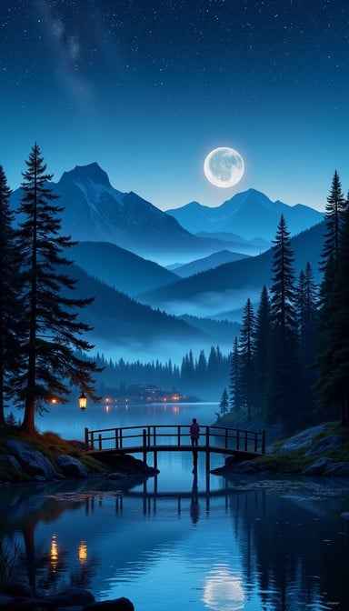 Moonlit Mountain Bridge