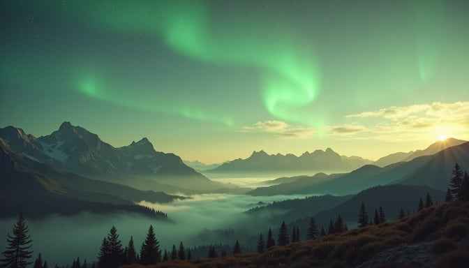 Aurora Over Mountains Aurora Over Mountains