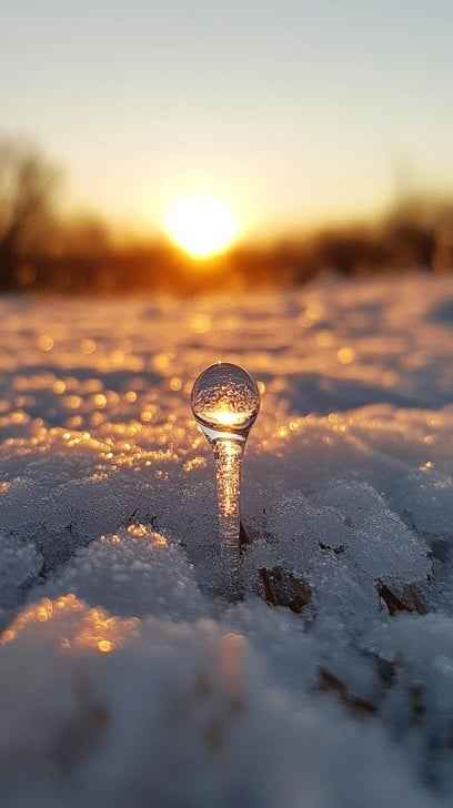 Sunset, Snow, Reflection