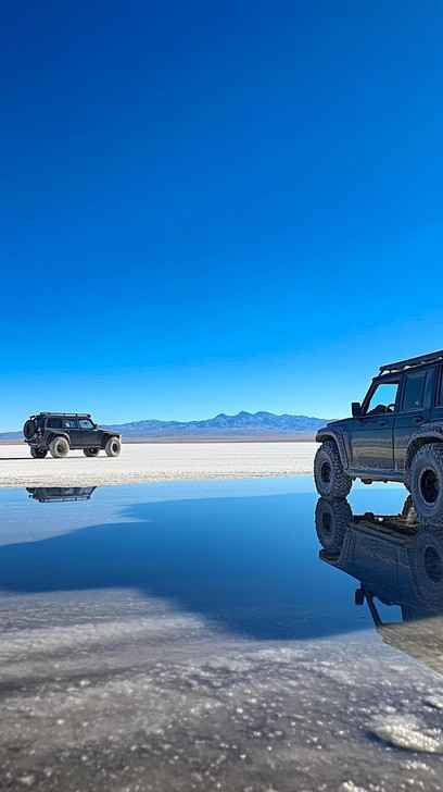 Jeeps on Saltflats