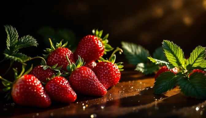 Sunlit Fresh Strawberries