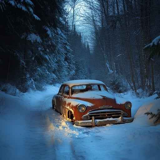 Winter-bound vintage car Winter-bound vintage car