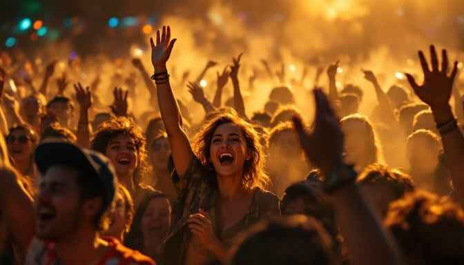 Festival Crowd Celebrates Festival Crowd Celebrates