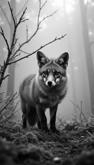 Misty woodland fox