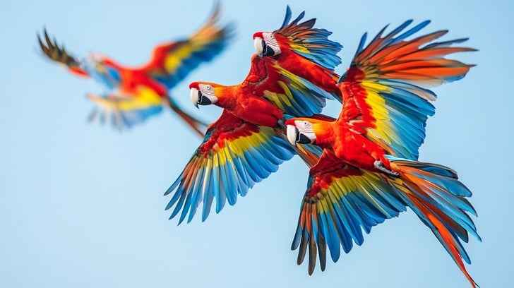 Parrots in flight Parrots in flight