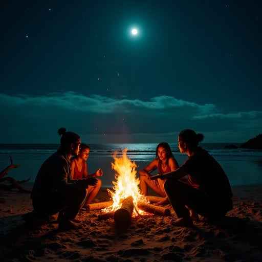 Moonlit Beach Bonfire
