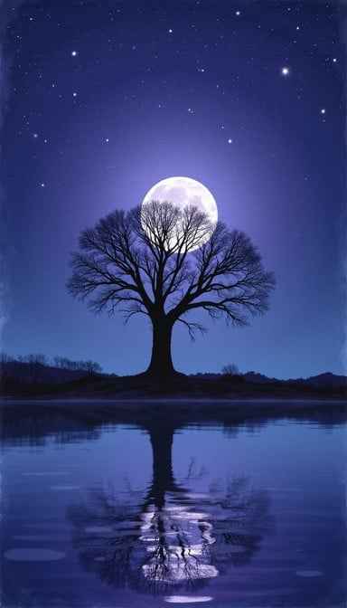 Moonlit Tree Reflection