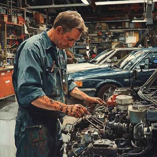 Mechanic fixing car