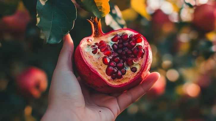 Hand-held ripe pomegranate