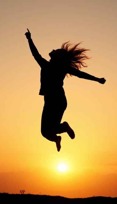 Joyful sunset leap