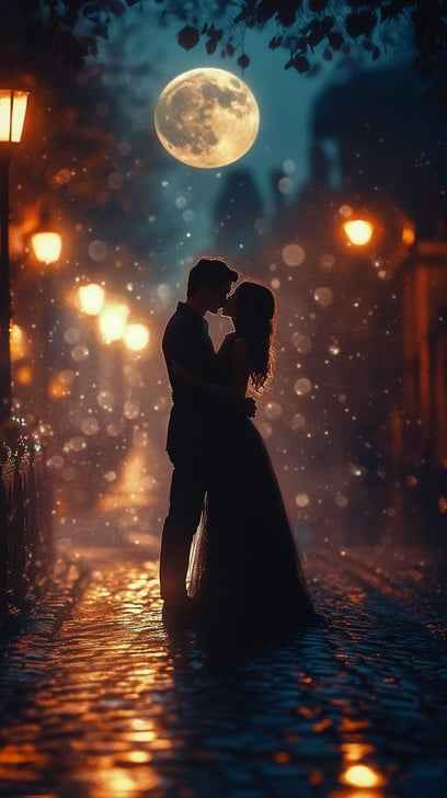 Moonlit romantic embrace