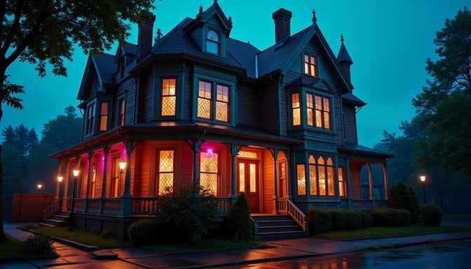 Illuminated Victorian mansion Illuminated Victorian mansion