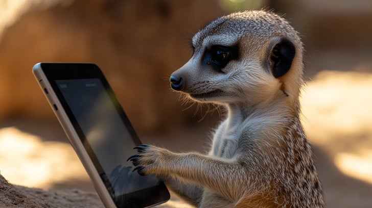 Meerkat using smartphone