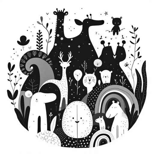 Whimsical Monochrome Menagerie