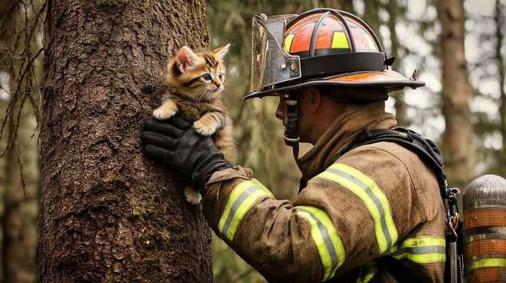 Firefighter Saves Kitten Firefighter Saves Kitten