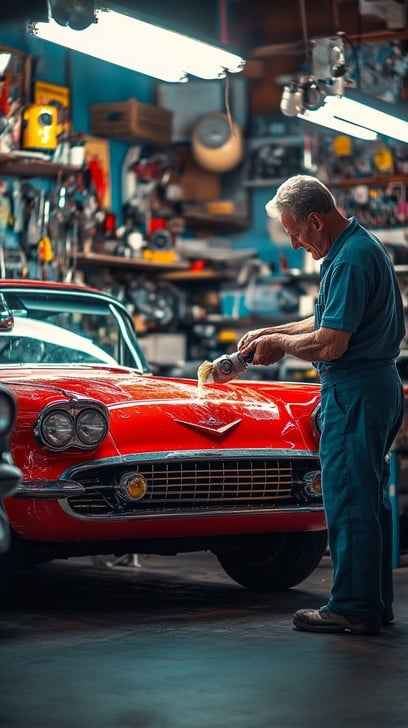 Mechanic Polishing Car