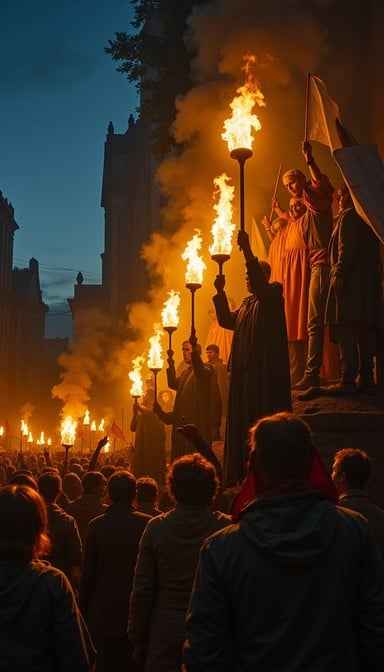 Torchlit night gathering