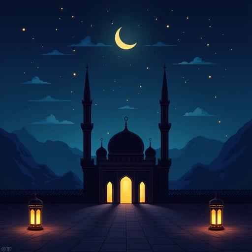 Moonlit Mosque Silhouette
