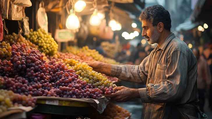 Man arranging grapes