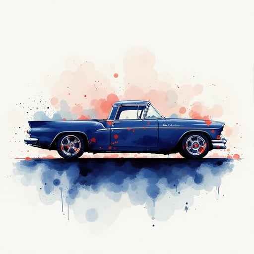 Vintage Watercolor Car