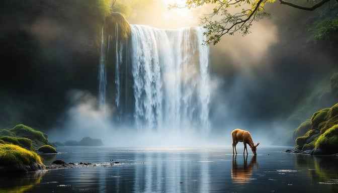 Waterfall Meets Deer