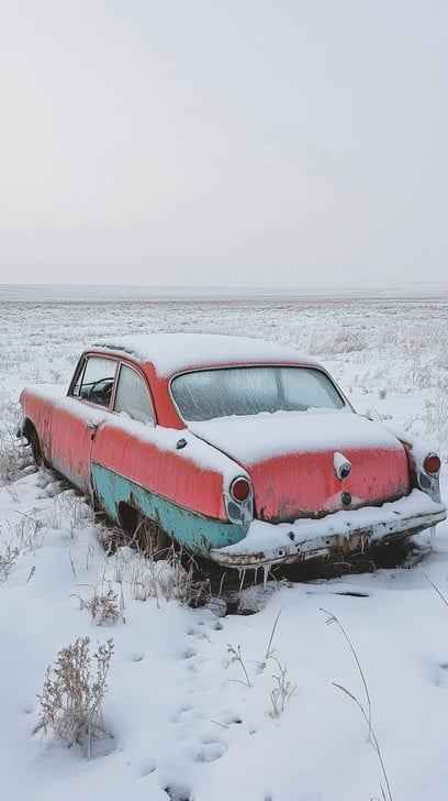 Abandoned snowy vehicle