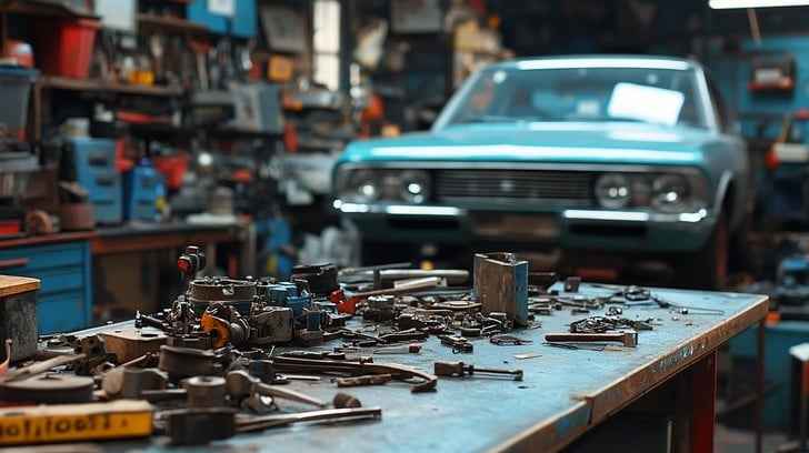 Garage with car