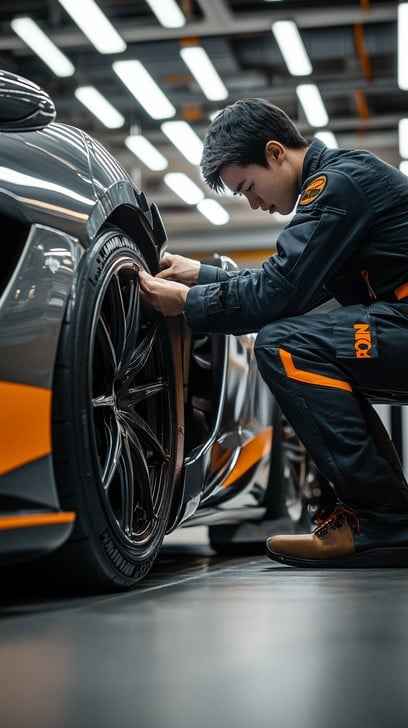 Mechanic Inspecting Tire