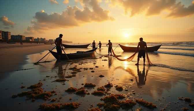 Fishermen at sunset