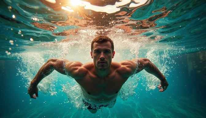 Sunlit Underwater Swimmer