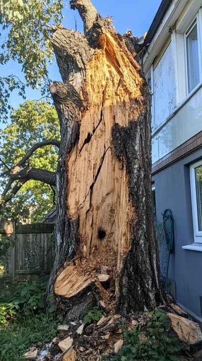 Damaged backyard tree