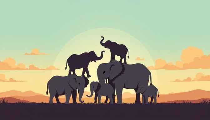 Elephant Sunset Silhouettes Elephant Sunset Silhouettes