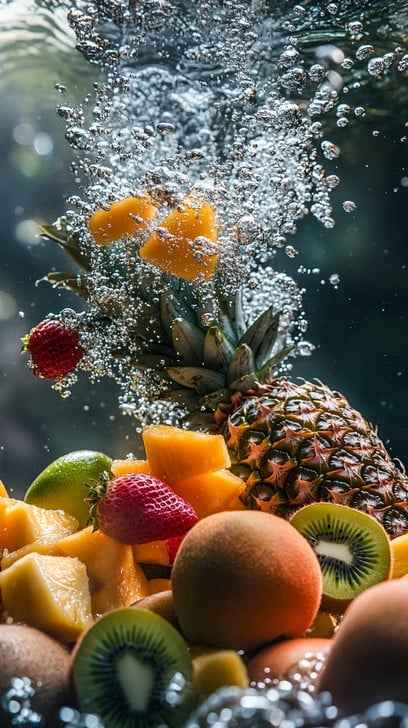 Fruits underwater splash