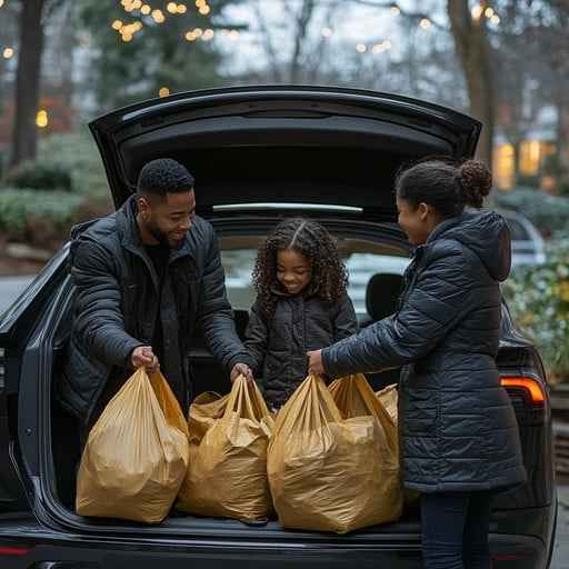 Family unloading groceries