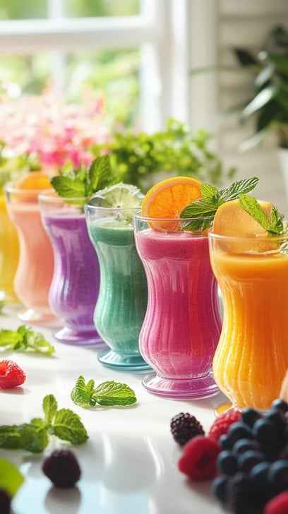 Colorful fruit smoothies