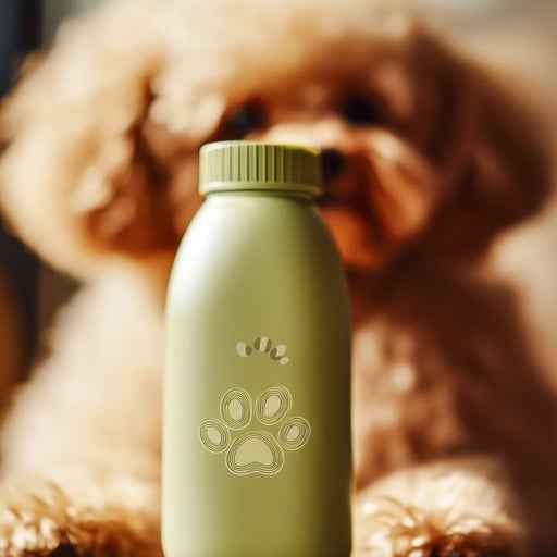 Dog behind bottle Dog behind bottle
