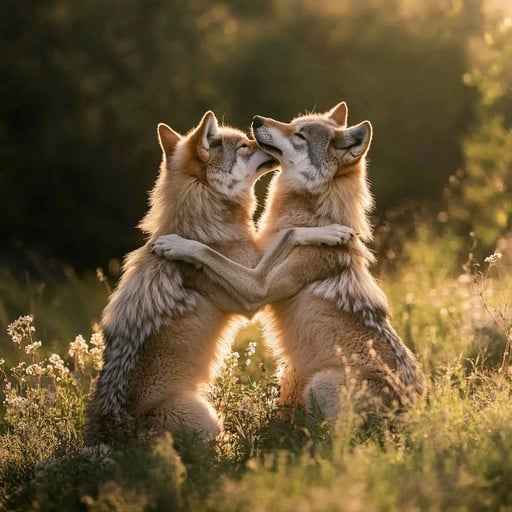 Wolves in embrace