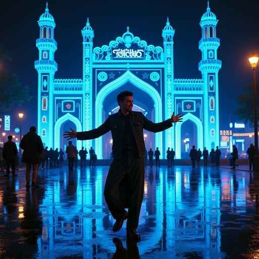 Illuminated Mosque Reflection