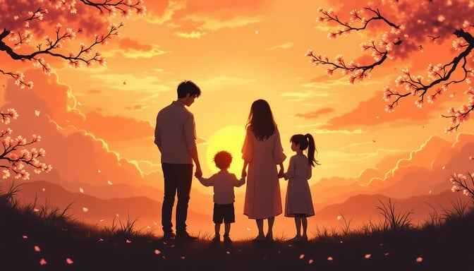 Family Sunset Silhouette
